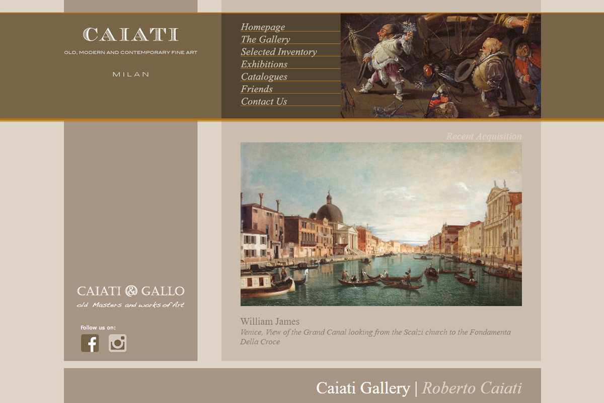 Homepage del sito web della galleria d'Arte Caiati di Milano
