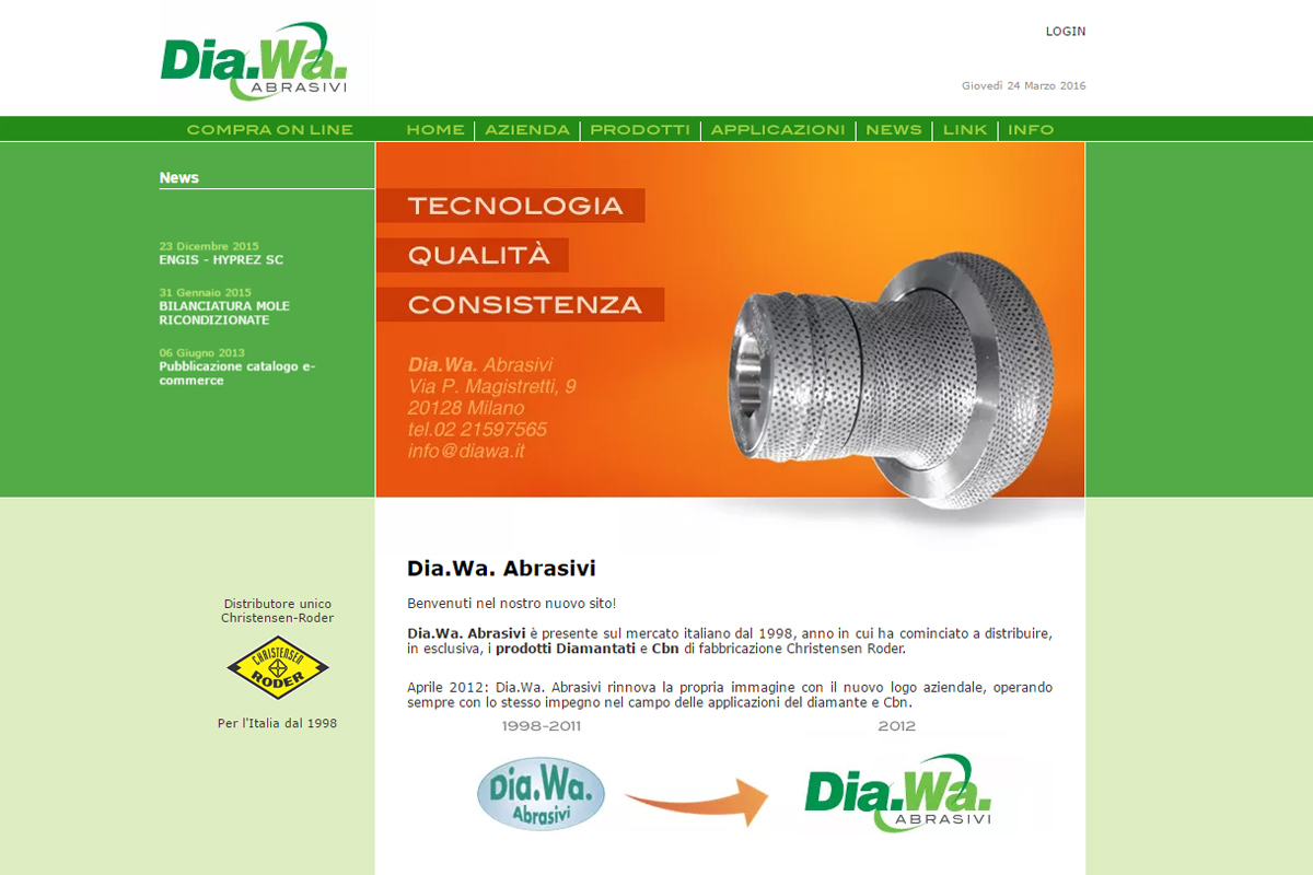 Homepage del sito web Dia.Wa. Abrasivi